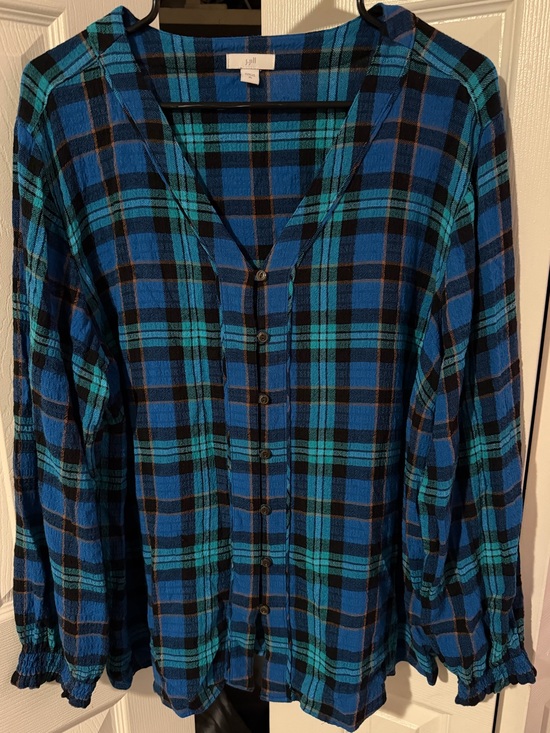 J. Jill Tops - J. Jill Blue and Teal Plaid Button-Front Blouse